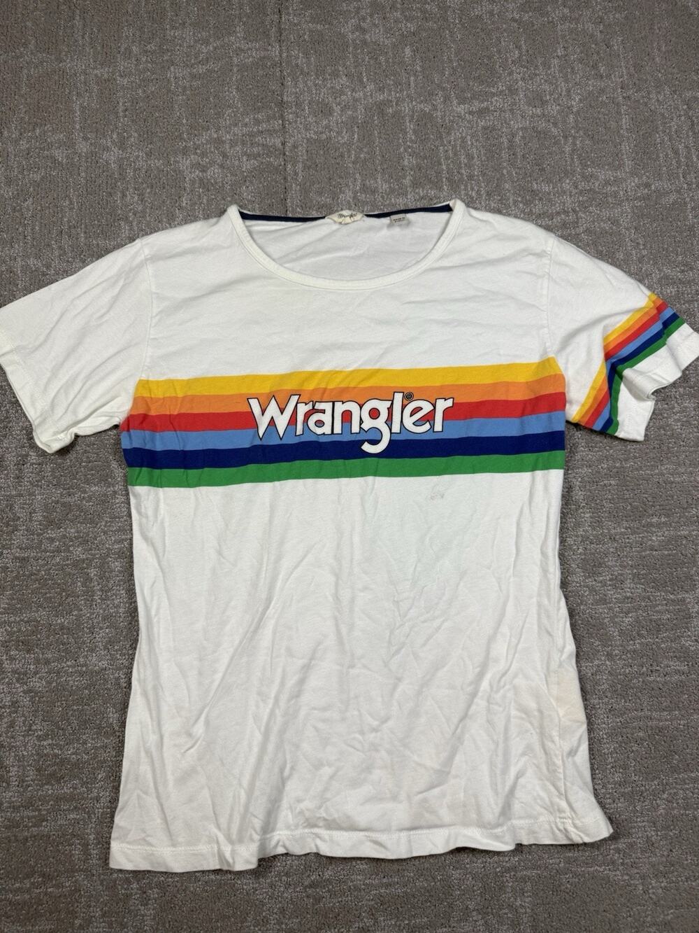 Wrangle White Colorful Striped Retro T- shirt Women Size Medium